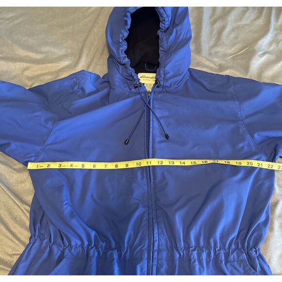 VTG Women’s Eddie Bauer BLUE Parka Hooded Windbreaker Jacket Adj Cuffs Waist L - Picture 9 of 10